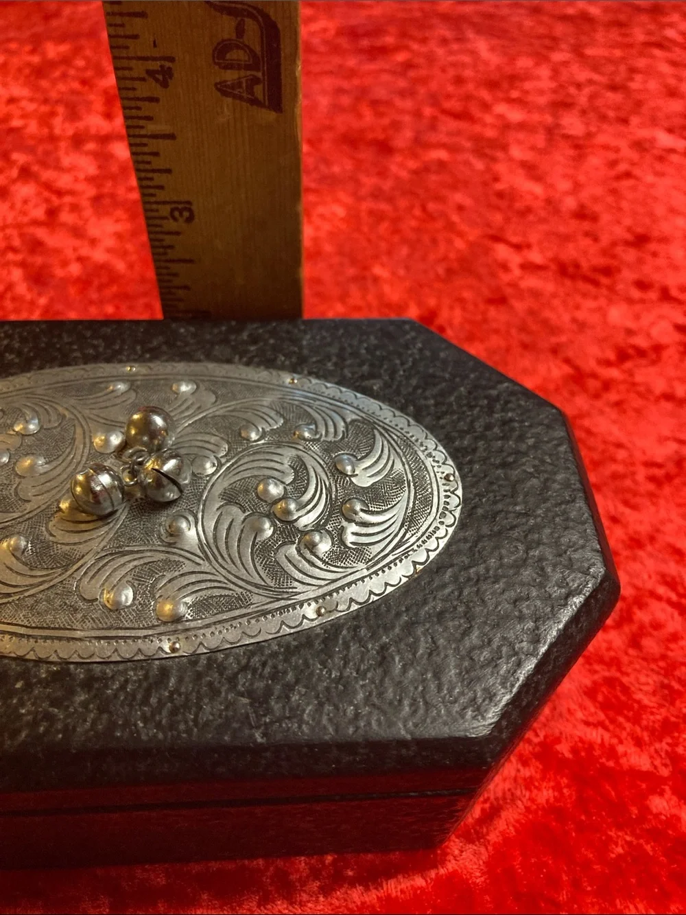 Vintage Black and Silver Mango wood Jewelry, trinket or storage box.